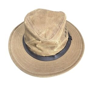 Filson 60015 Waxed Tin Cloth Bush Hat Tan Brown Leather Band Mens Medium USA